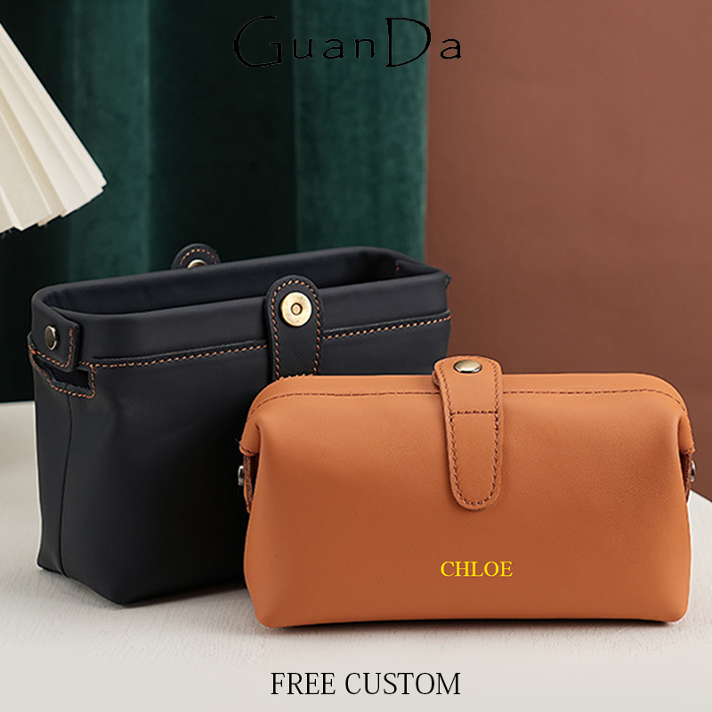 Luxury Skincare Accessories - Engrave Letters Cowhide Luxury Cosmetic Bag